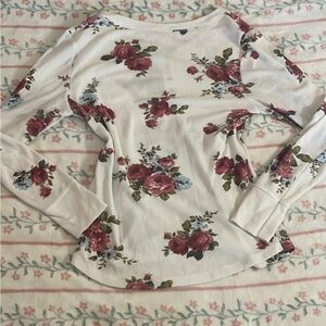 Floral Long Sleeve Top - White and Red